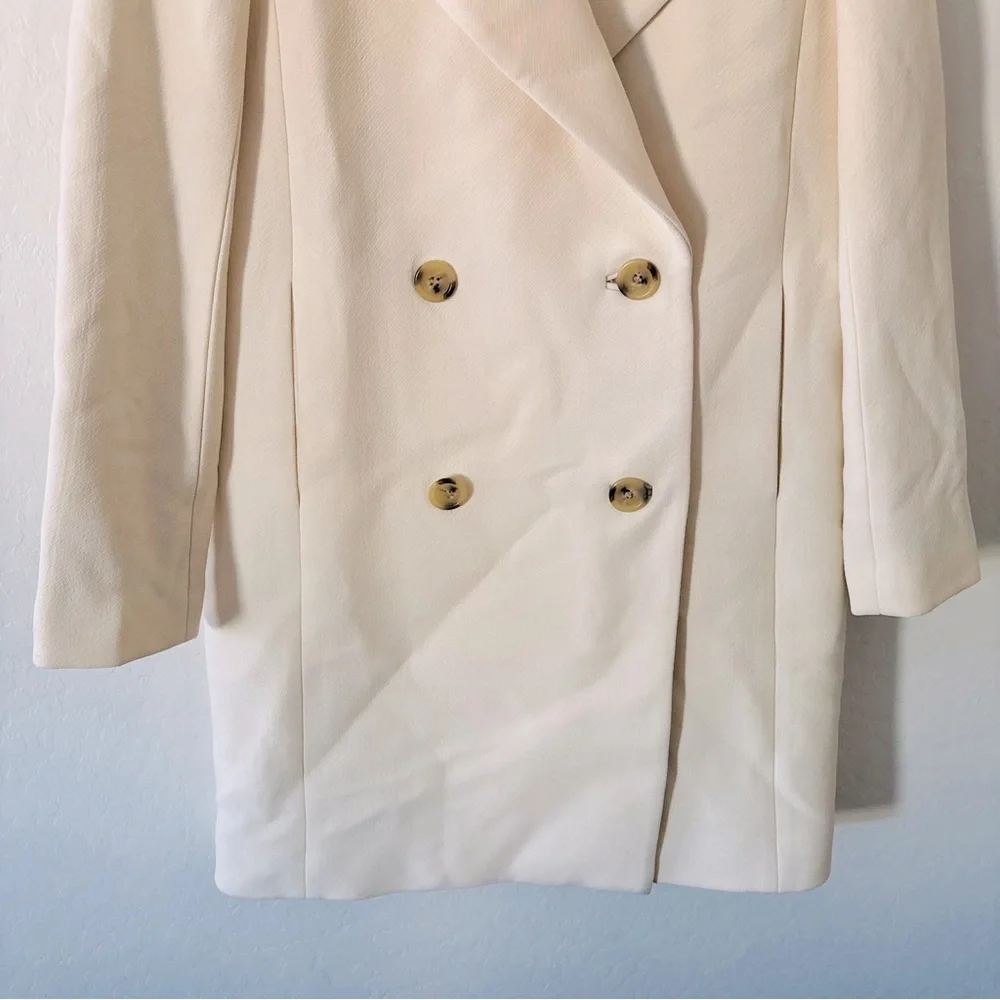 J. Crew Cream Pea Coat with Navy Blue Collar Size 4 EUC Wool Blend - Picture 3 of 12